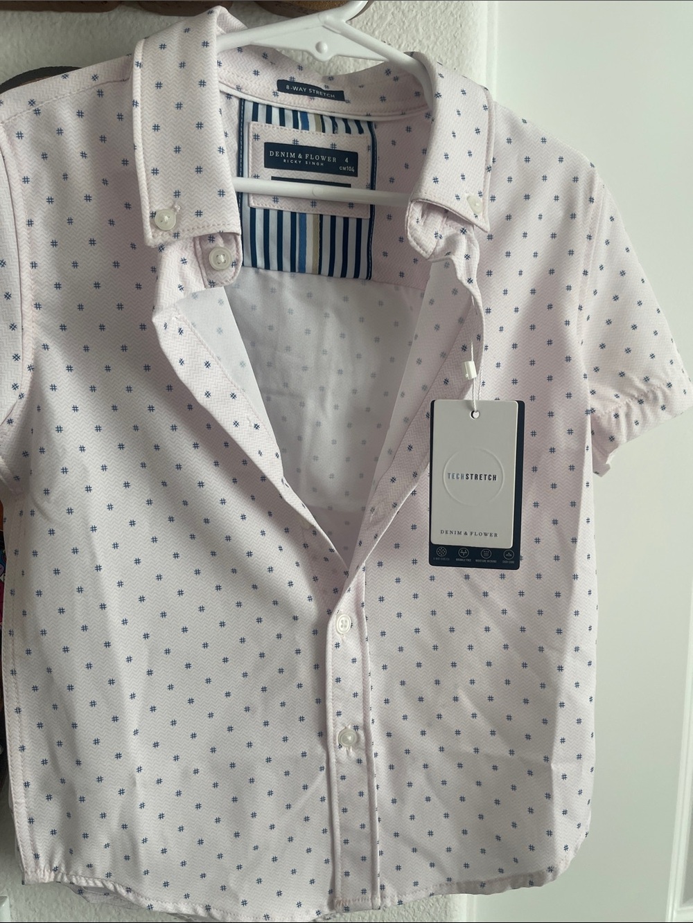 Denim & Flower Light Pink Short Sleeve Button-Up with Navy Dot Print